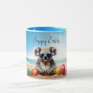 Caneca Coala na praia com ovos de Páscoa Feliz Páscoa