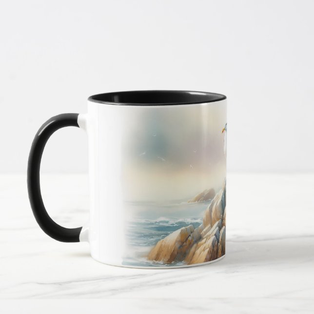 Caneca Coastal Seagulls Watercolor Seascape (Esquerda)
