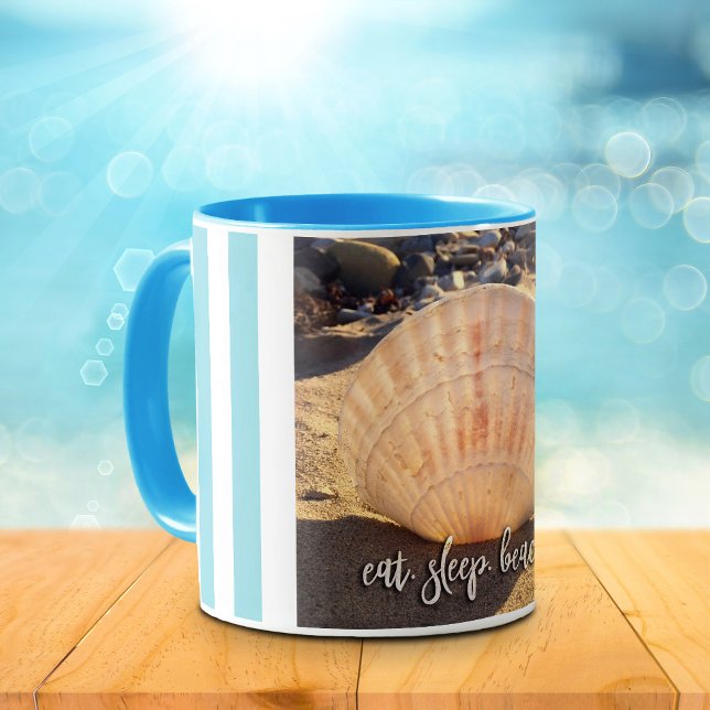 Caneca Coastal Seashell Photo Coma Sleep Beach Script Bol (Criador carregado)