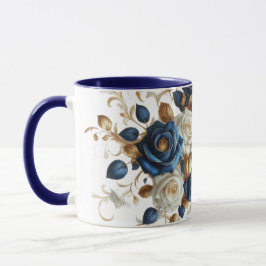 Caneca Cobalt White Flowers