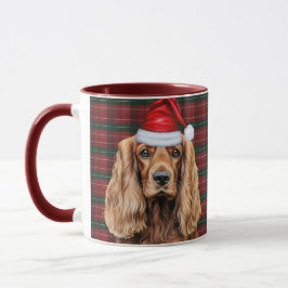 Caneca Cocker Spaniel de Natal Xadrez de Férias Cachorro 