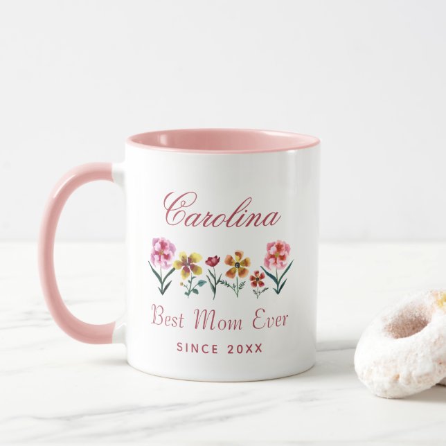 Caneca Cód. Aquarela Floral Melhor Mãe Chá de fraldas (Com Donut)