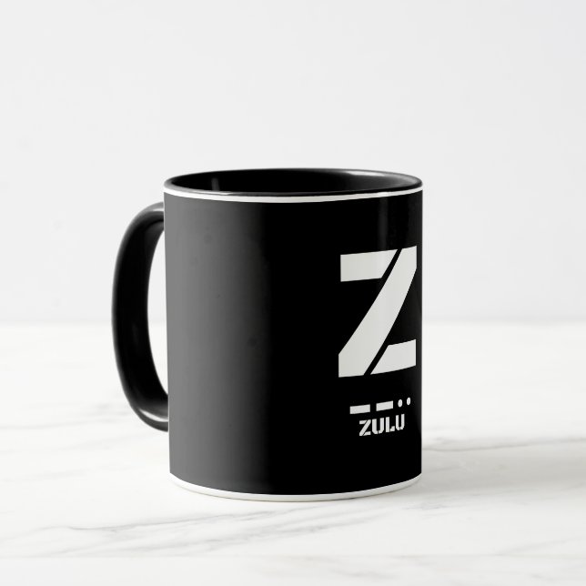 Caneca Código alfabético Z(Zulu) OTAN alfabético e Morse (Frente Esquerda)