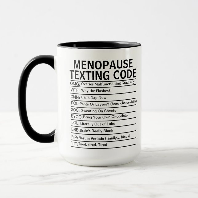 Caneca Código de Mensagens da Menopausa, presente engraça (Esquerda)