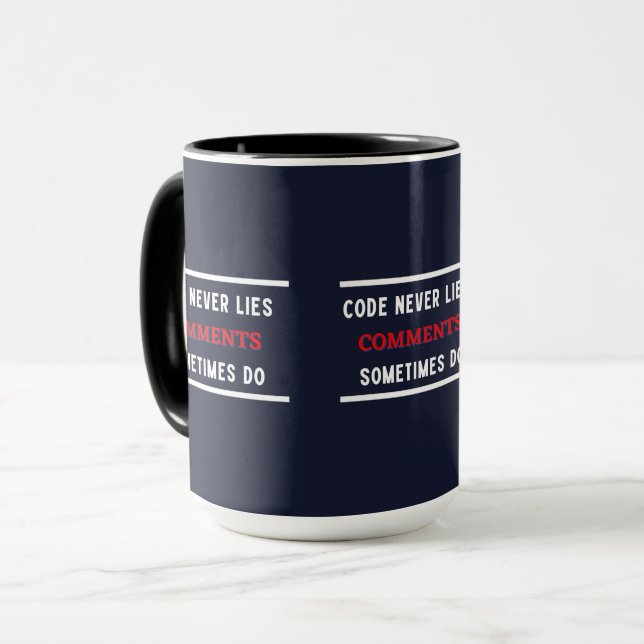 Caneca código nunca mente comentários às vezes (Frente Esquerda)
