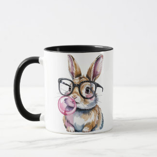 Caneca Coelhinho bonitinho com óculos e coelho engraçado 