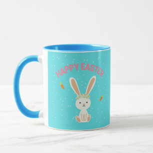 Caneca Coelhinho branco felz pascoa em azul