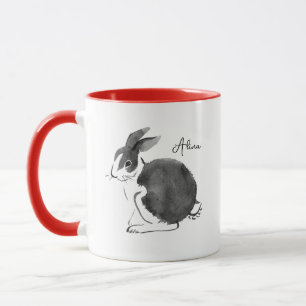 Caneca Coelhinho de Aquarela Preto e Branco