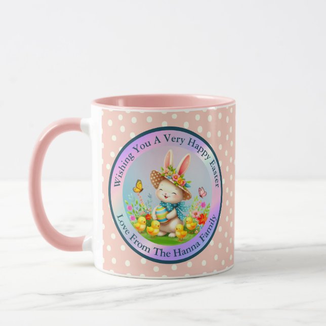Caneca Coelhinho de Páscoa Fofo e Flores Felizes de Prima (Esquerda)