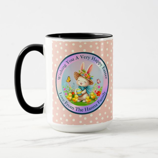 Caneca Coelhinho de Páscoa Fofo e Flores Felizes de Prima (Esquerda)