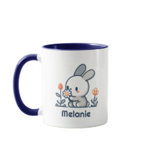 Coelhinho e flores personalizáveis Mug