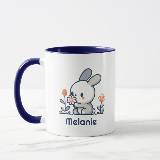 Caneca Coelhinho e flores personalizáveis Mug (Esquerda)