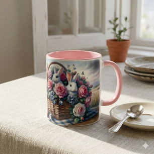 Caneca Coelhinhos Aninhados Entre Rosas de Cottage