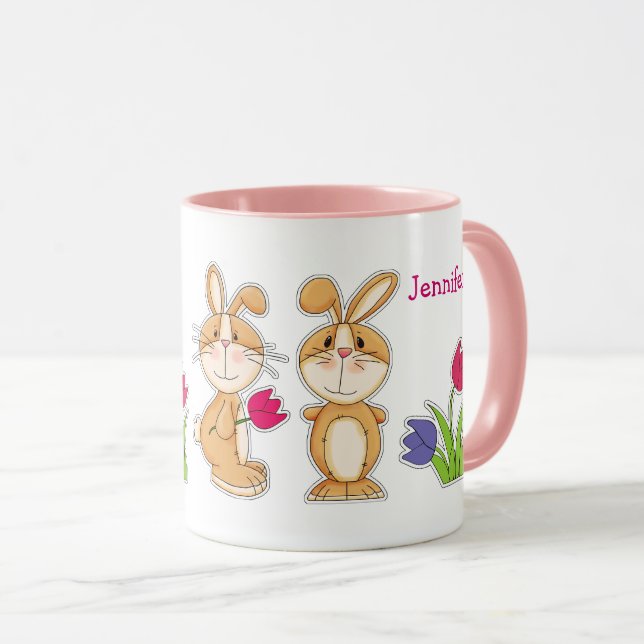 Caneca Coelhinhos bonitos com presentes personalizados de (Frente Esquerda)