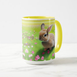 Caneca Coelho bebê giro num campo de flores