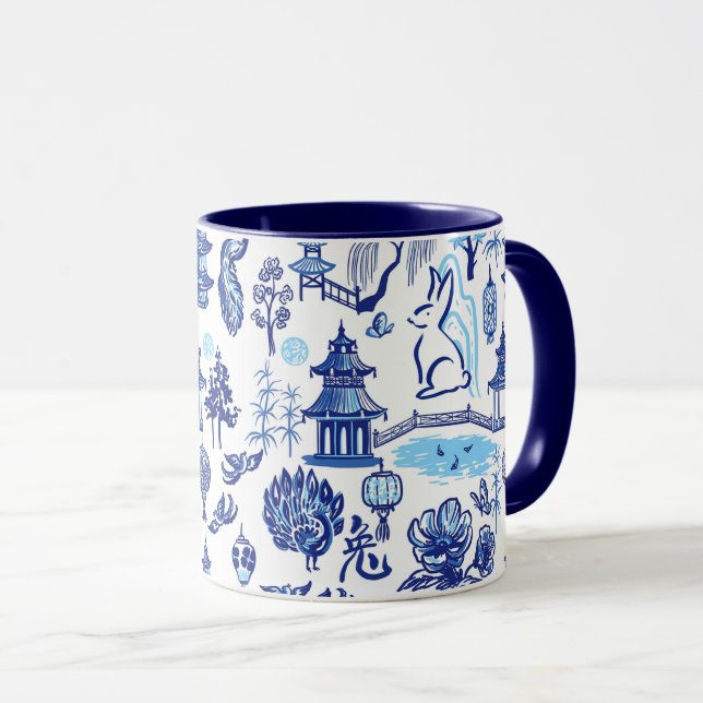 Caneca Coelho Chinoiserie Blue Mug (Frente Esquerda)