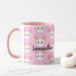 Caneca Coelho Cinzento Rosa Moderno Cuado Fluffy Coelho