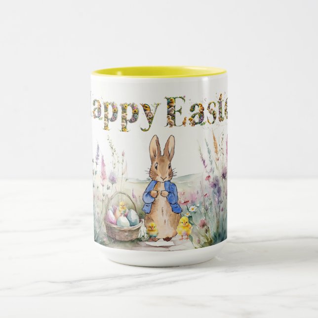 Caneca Coelho Clássico Feliz Páscoa e Frangos Recém-Nasci (Centro)