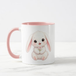 Caneca Coelho com Flor Rosa