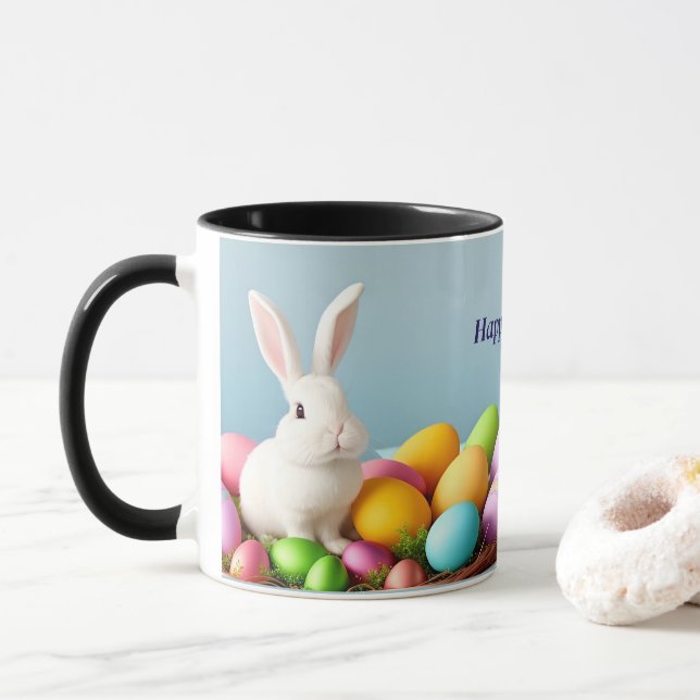 Caneca Coelho da Páscoa Sentado em uma Cesta (Com Donut)