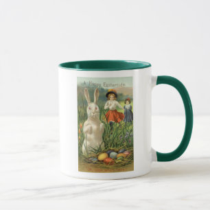 Caneca Coelho de Páscoa Vintage e Crianças Feliz Época de