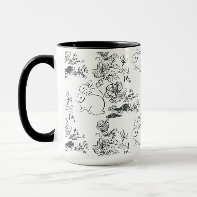 Caneca Coelho e Flor de Arte em Linha Negra (Esquerda)