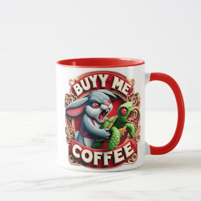 Caneca Coelho e Tartaruga: Café Comprar Me (Direita)