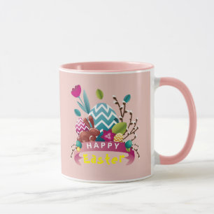 Caneca coelho felz pascoa, design de ovo