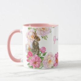 Caneca Coelho floral rosa