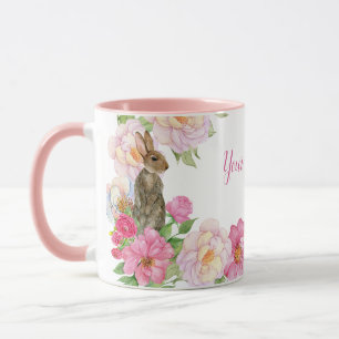 Caneca Coelho floral rosa