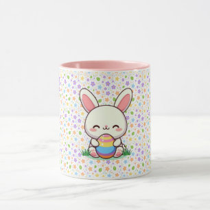 Caneca Coelho fofo de primavera/Páscoa com ovo