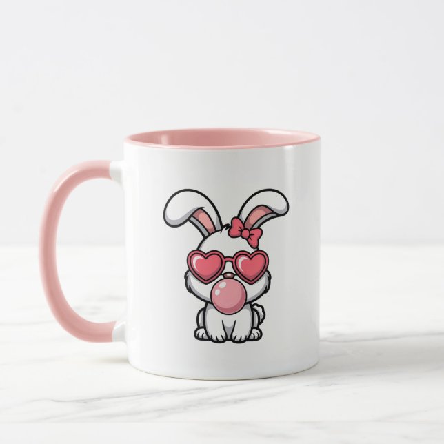 Caneca Coelho Kawaii Divertido com Bolha de Chiclete (Esquerda)