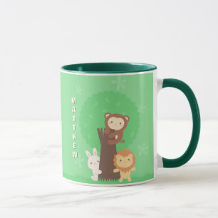 Caneca Coelho-leão-cômodo e animais florestais-macacos