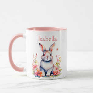 Caneca Coelho Personalizado em Flores Rosa