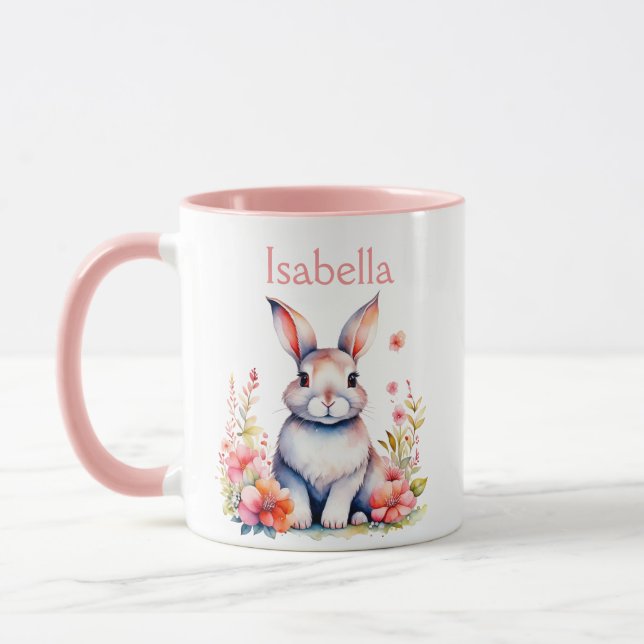 Caneca Coelho Personalizado em Flores Rosa (Esquerda)