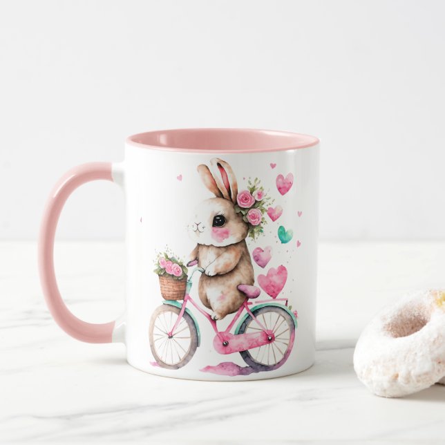 Caneca Coelho Romântico e Cheio de Bicicleta (Com Donut)