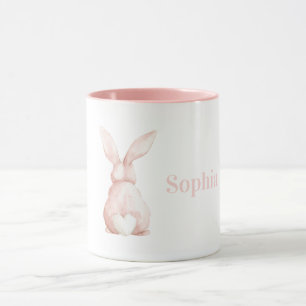 Caneca Coelho Rosa Branca Fofa Coração Cauda