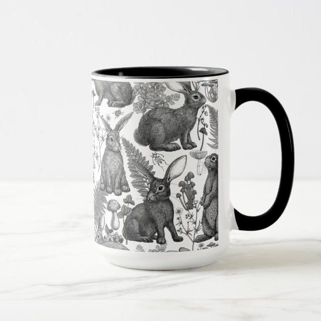 Caneca Coelhos e flora florestal2 Mug (Direita)