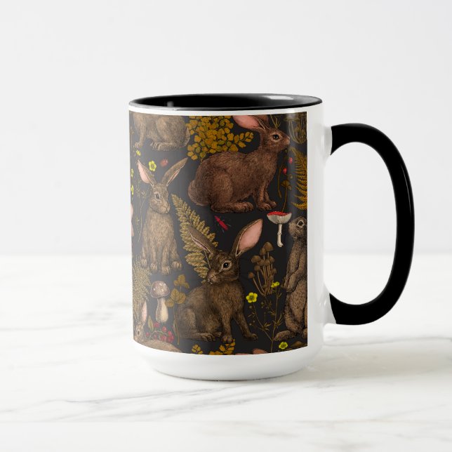 Caneca Coelhos e flora florestal 3 Mug (Direita)