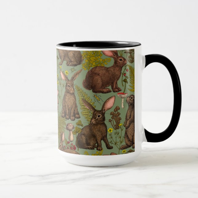 Caneca Coelhos e flora florestal Mug (Direita)