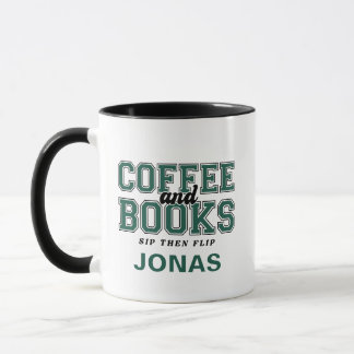 Caneca Coffee and Books Sip Then Flip Bookworm Green