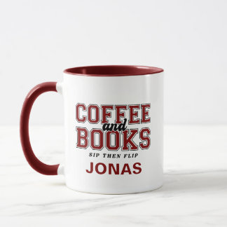 Caneca Coffee and Books Sip Then Flip Bookworm Maroon