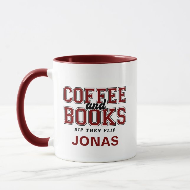 Caneca Coffee and Books Sip Then Flip Bookworm Maroon (Esquerda)