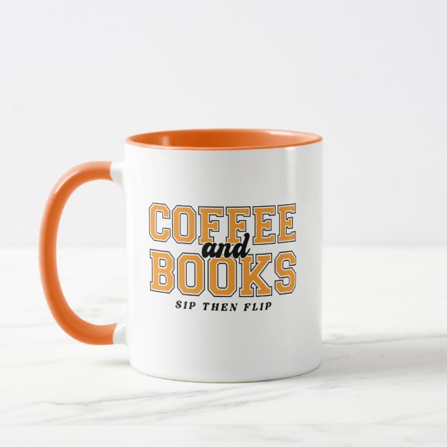 Caneca Coffee and Books Sip Then Flip Bookworm Orange (Esquerda)