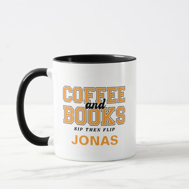 Caneca Coffee and Books Sip Then Flip Bookworm Orange (Esquerda)