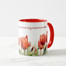 Caneca Coffee De Tulipas Vermelhas Por Aquarela