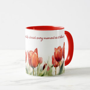 Caneca Coffee De Tulipas Vermelhas Por Aquarela