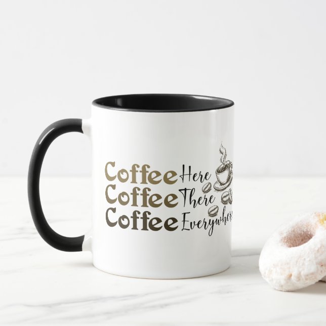 Caneca Coffee Everywhere Ceramic Mug for Coffee Lovers (Com Donut)