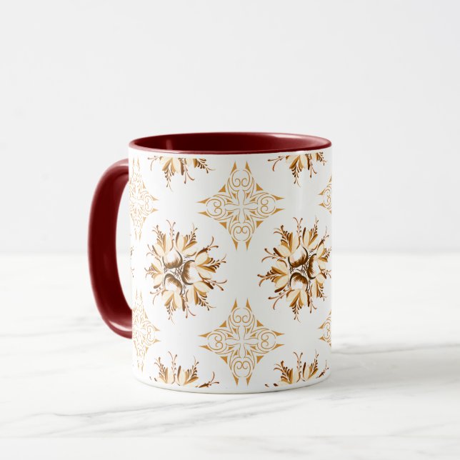 Caneca Coffee Floral Mug Inky | Laranja, castanho e branc (Frente Esquerda)