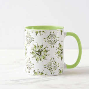 Caneca Coffee Floral Mug Inky   Sombras de Verde e Branco